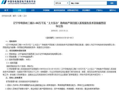 华电铁岭三期2×66万千瓦“上大压小”热电联产项目接入系统报告技术咨询招标公告